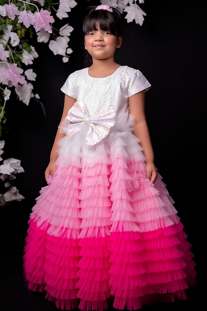 Pink & White Satin Gown For Girls by Pixiethreads at Pernia's Pop Up Shop