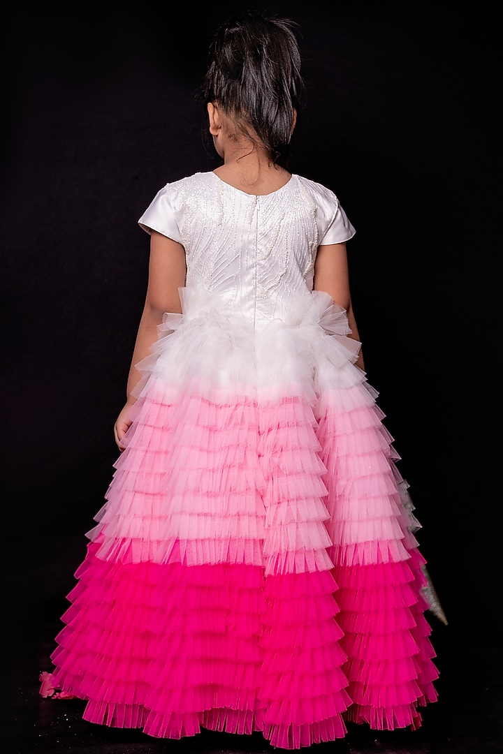 Pink & White Satin Gown For Girls by Pixiethreads at Pernia's Pop Up Shop