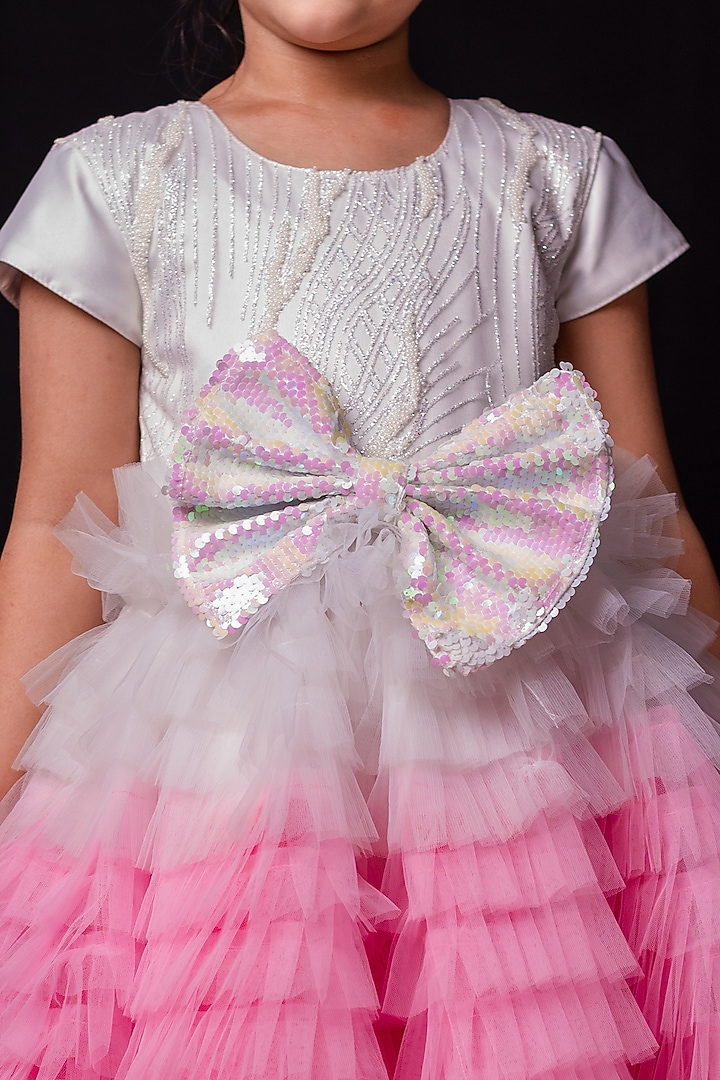 Pink & White Satin Gown For Girls by Pixiethreads at Pernia's Pop Up Shop