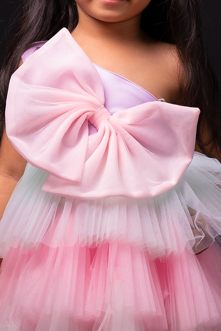 White & Pink Satin Frock For Girls by Pixiethreads at Pernia's Pop Up Shop