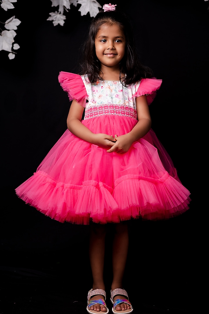Pink Satin Frock For Girls by Pixiethreads
