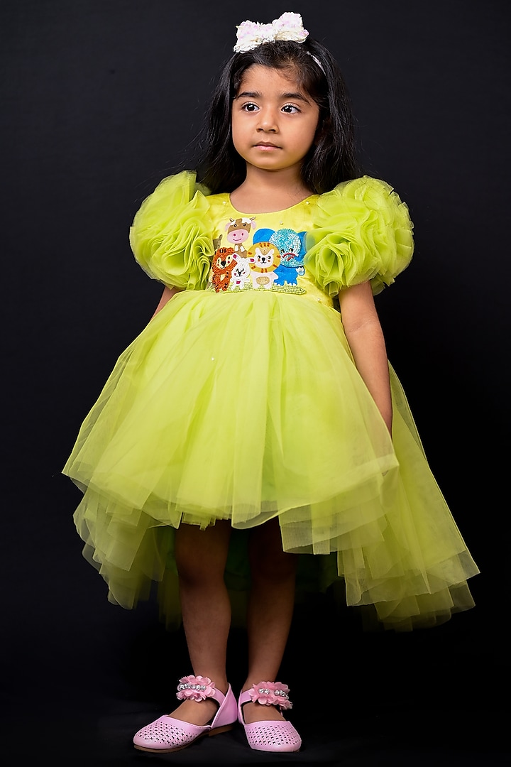 Green Satin Frock For Girls by Pixiethreads