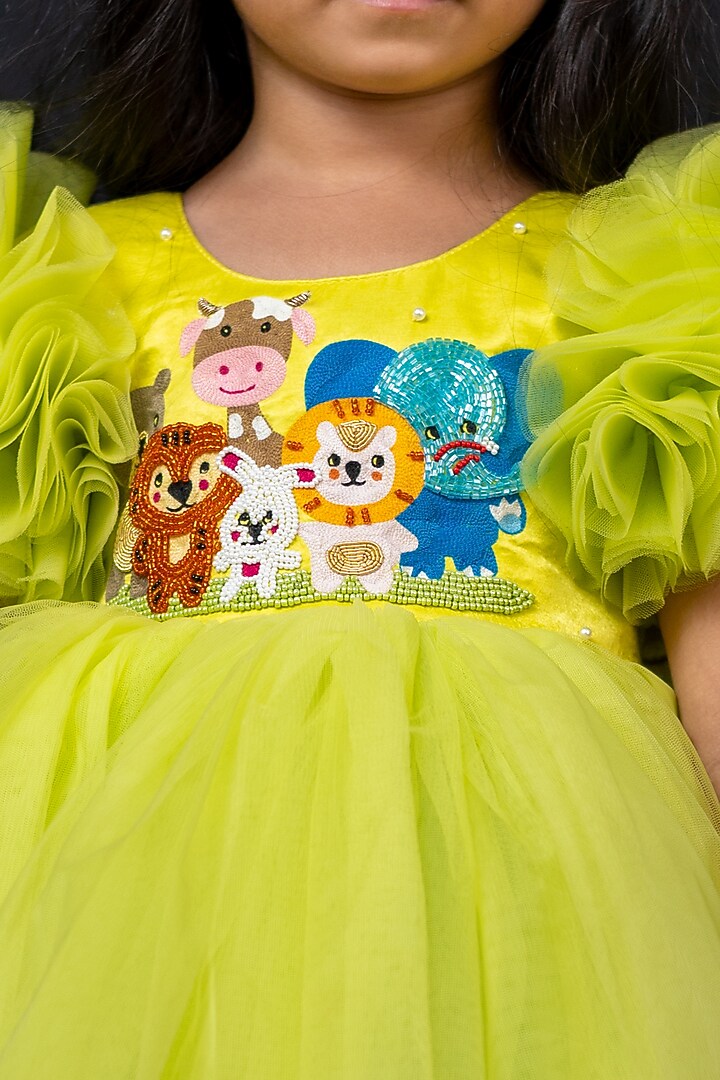 Green Satin Frock For Girls by Pixiethreads at Pernia's Pop Up Shop
