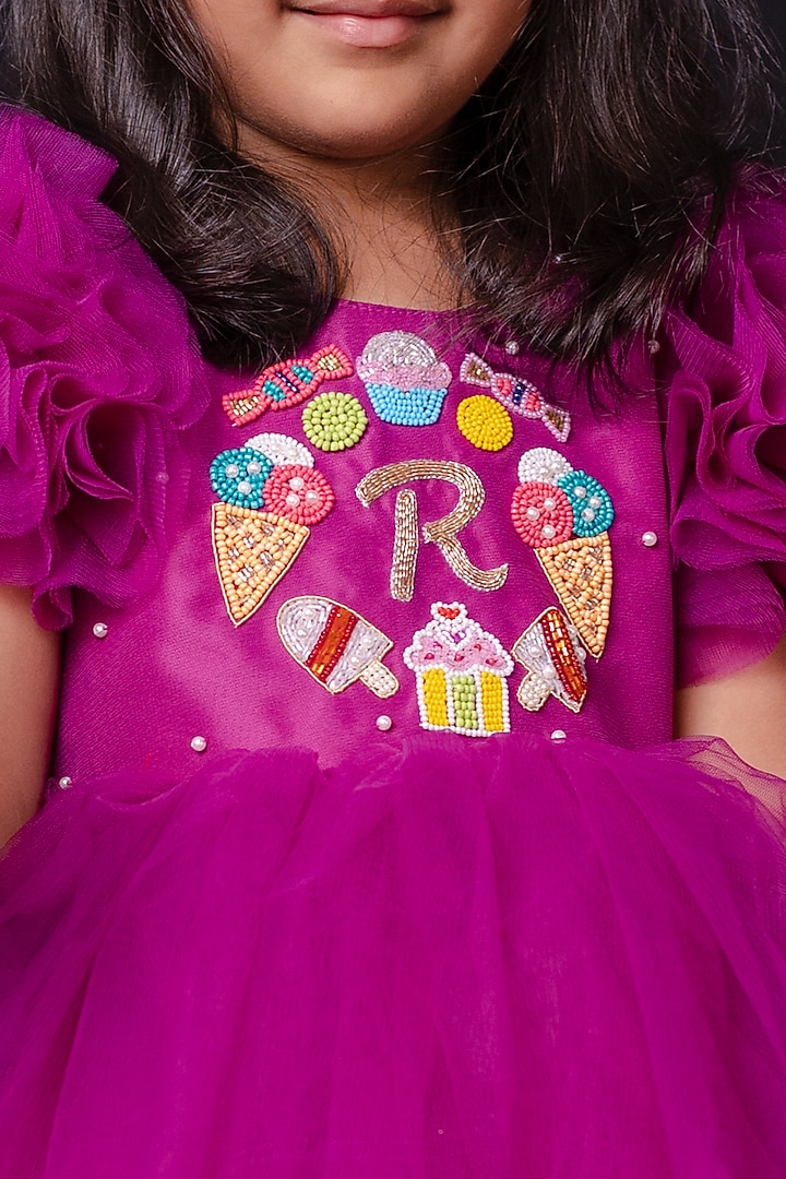 Purple Printed Frock For Girls by Pixiethreads at Pernia's Pop Up Shop