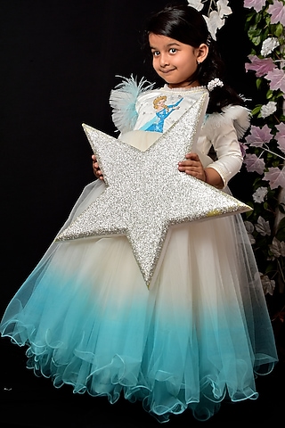 White Printed Frock For Girls by Pixiethreads