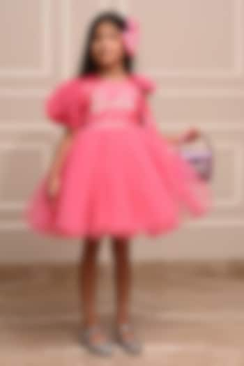 Pink Premium Satin & Net Flared Dress For Girls by Pixiethreads at Pernia's Pop Up Shop