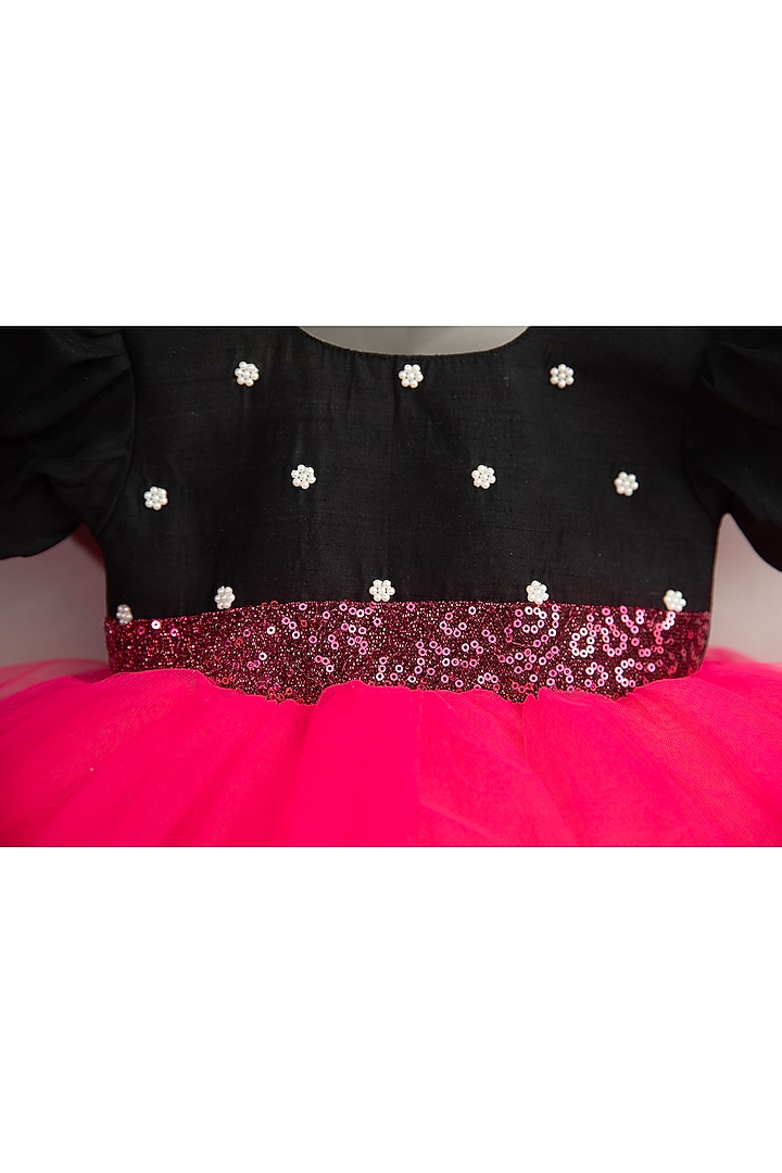 Pink Premium Satin & Net Flared Dress For Girls by Pixiethreads at Pernia's Pop Up Shop