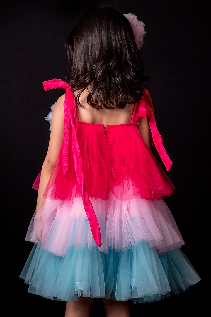 Multi-Colored Premium Satin & Net Candy Floss Flared Dress For Girls by Pixiethreads at Pernia's Pop Up Shop