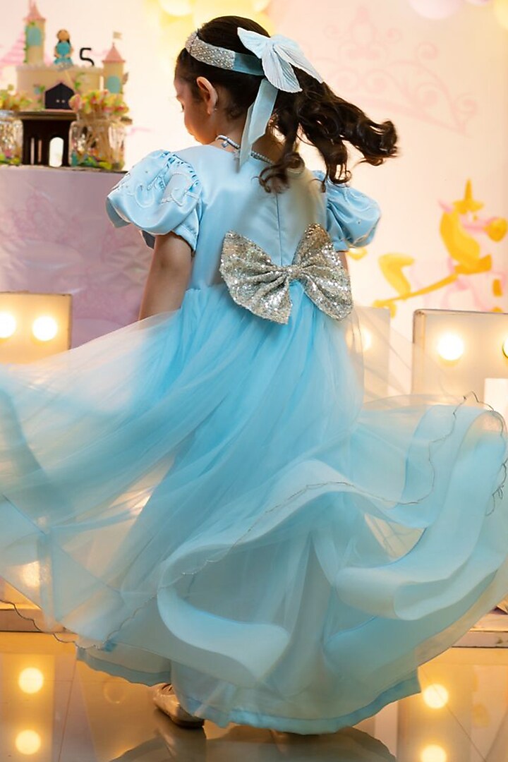 Blue Premium Satin & Net Cinderella Flared Dress For Girls by Pixiethreads at Pernia's Pop Up Shop