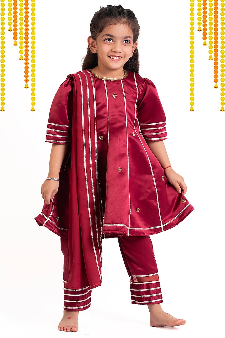 Maroon Premium Satin Anarkali Set by Pixiethreads at Pernia's Pop Up Shop