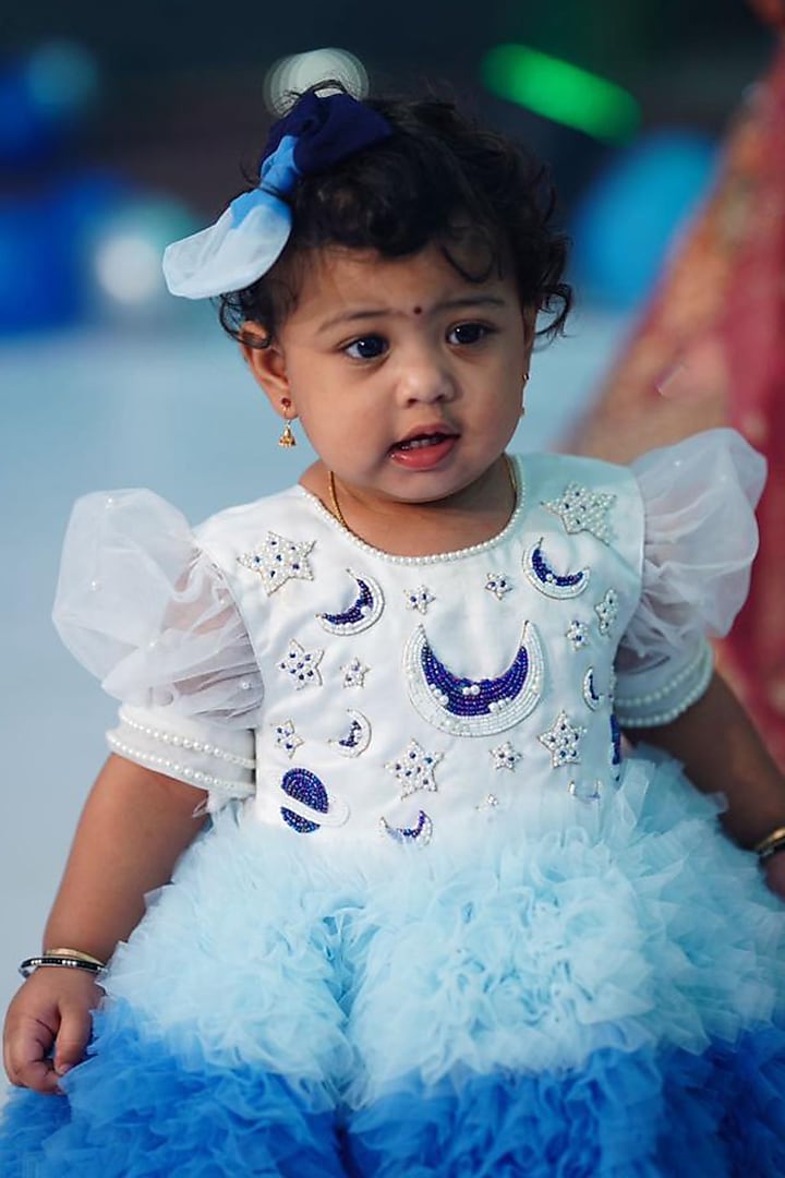 Multi-Colored Premium Satin & Net Flared Bow Dress For Girls by Pixiethreads at Pernia's Pop Up Shop