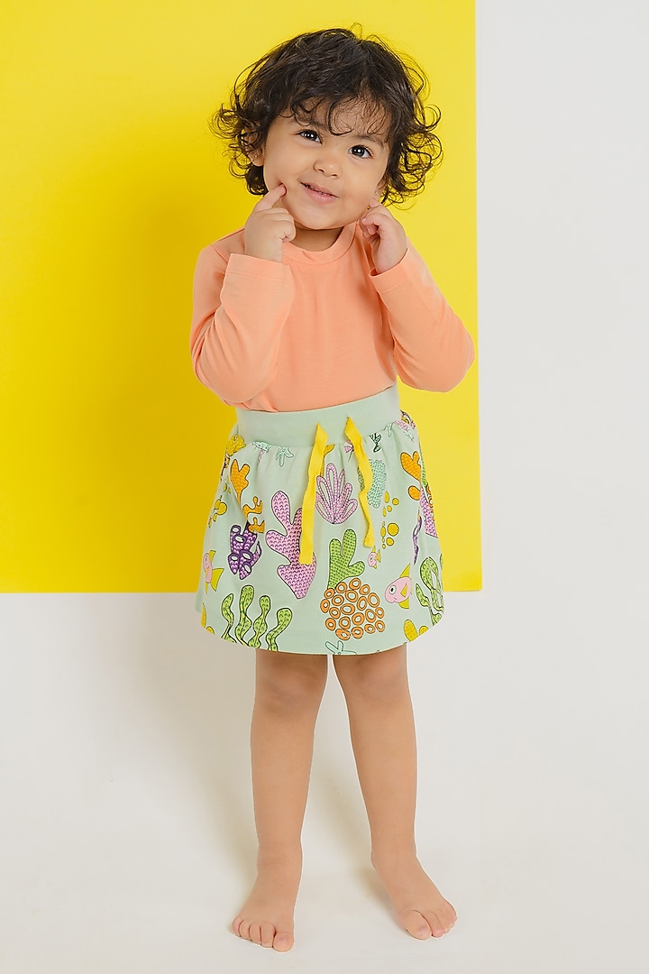 Green Lyocell Tencel Printed Skirt For Girls by Pixie at Pernia's Pop Up Shop