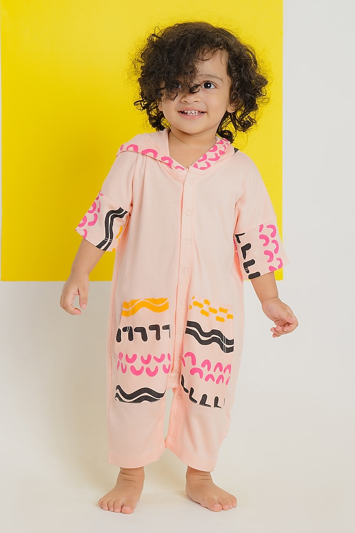 Pink Lyocell Tencel Printed Romper For Kids by Pixie at Pernia's Pop Up Shop