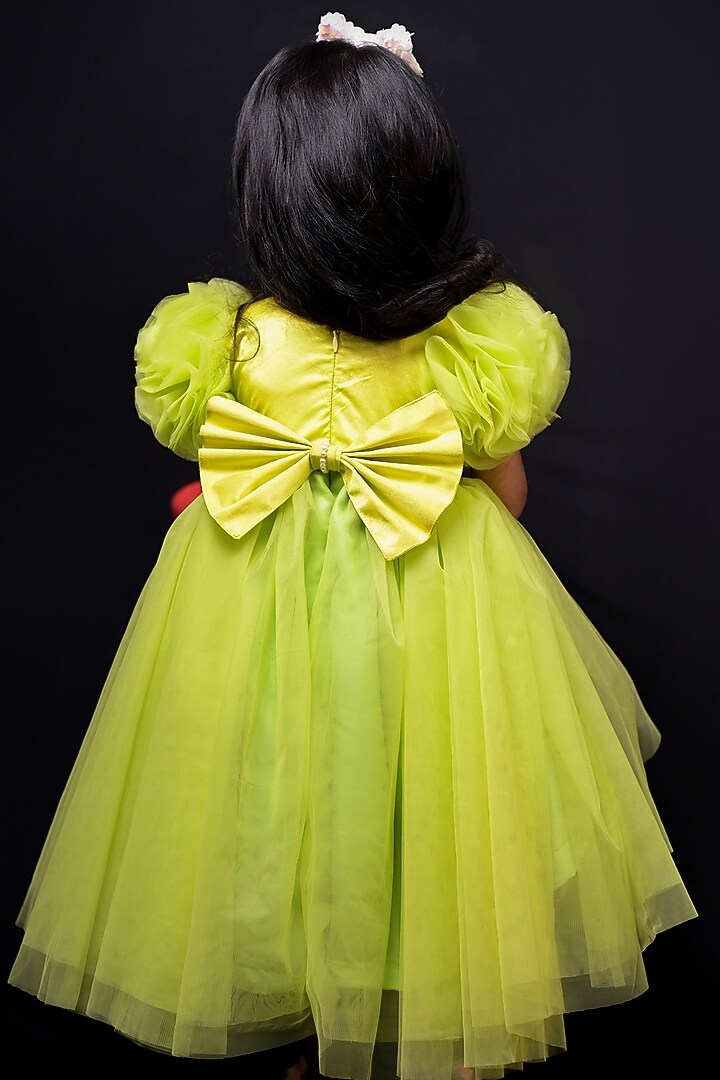 Green Satin Frock For Girls by Pixiethreads at Pernia's Pop Up Shop