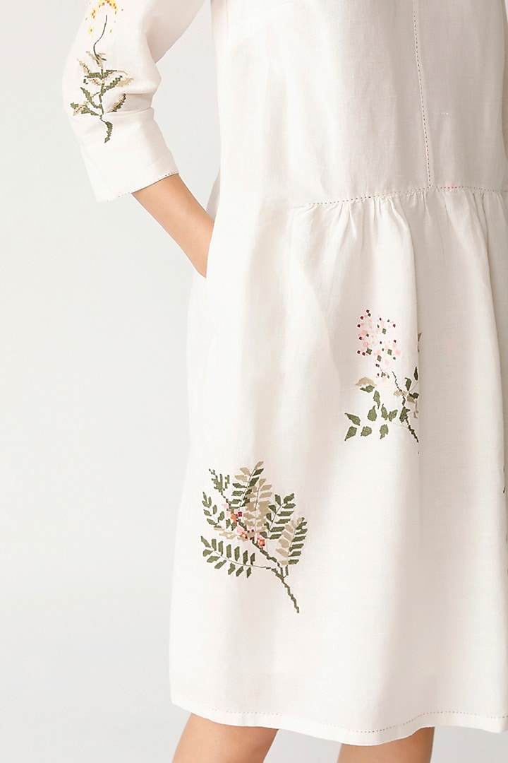 White Cross Stitch Embroidered Vacation Dress by Payal Pratap at Pernia's Pop Up Shop