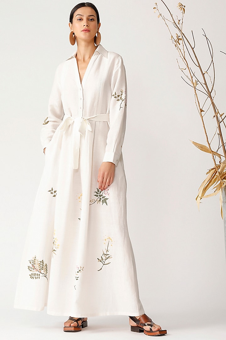 White Twig Embroidered Dress by Payal Pratap