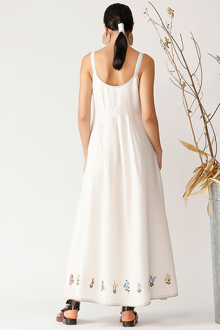 White Linen Embroidered Maxi Vacation Dress by Payal Pratap at Pernia's Pop Up Shop