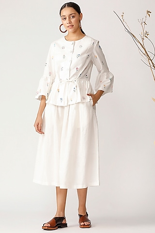 White Embroidered Peplum Top by Payal Pratap