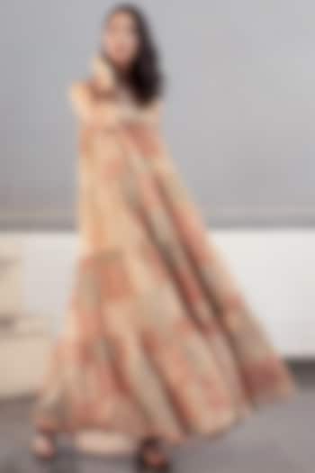 Beige Printed Maxi Dress by Payal Pratap