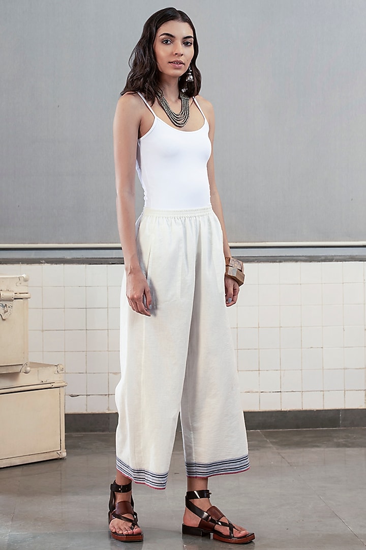 White Cotton Handloom Pant by Payal Pratap at Pernia's Pop Up Shop