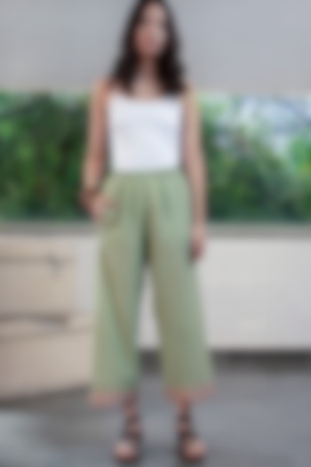Olive Green Cotton handloom Pants by Payal Pratap at Pernia's Pop Up Shop