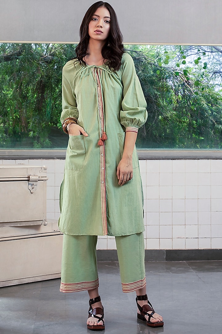 Olive Green Embroidered Tunic by Payal Pratap