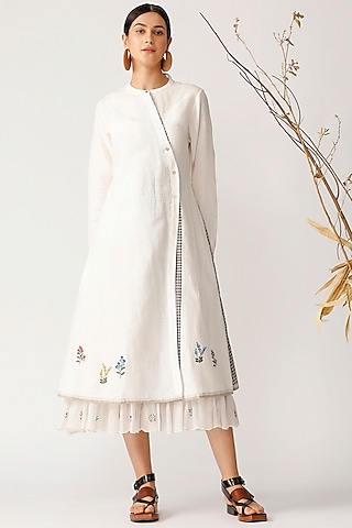 White Embroidered Asymmetric Tunic by Payal Pratap