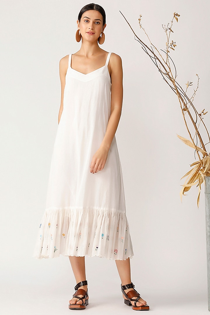 White Embroidered Slip Dress by Payal Pratap