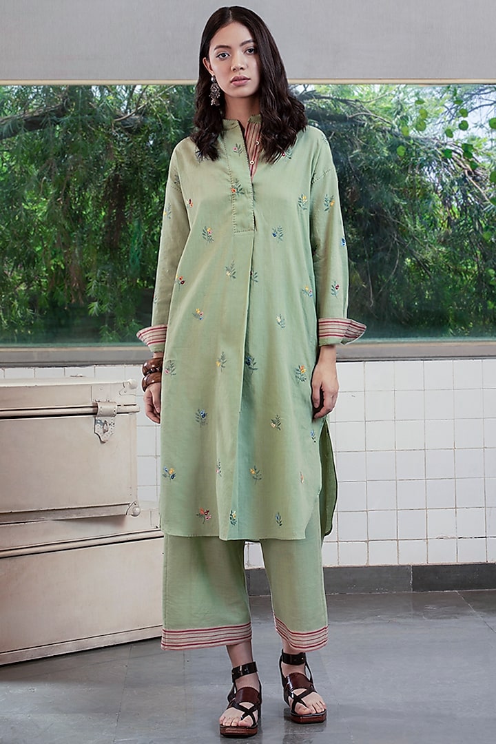 Olive Green Embroidered Tunic by Payal Pratap
