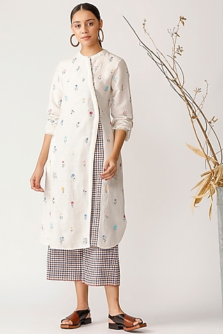 White Embroidered Cotton Tunic by Payal Pratap