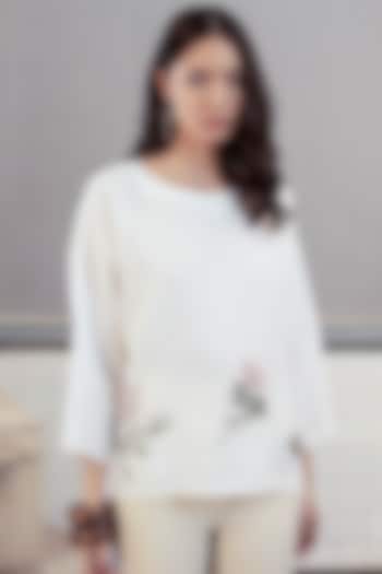 White Embroidered Linen Top by Payal Pratap at Pernia's Pop Up Shop