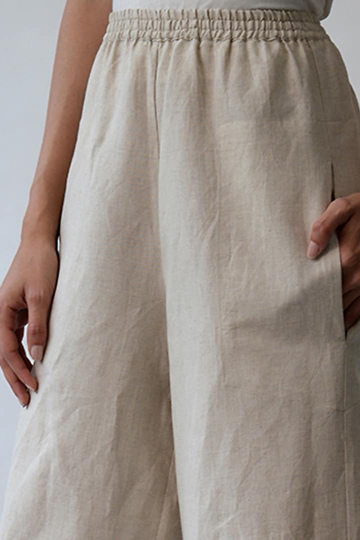 Beige Wide Leg Pants by Umbar by Payal Pratap at Pernia's Pop Up Shop