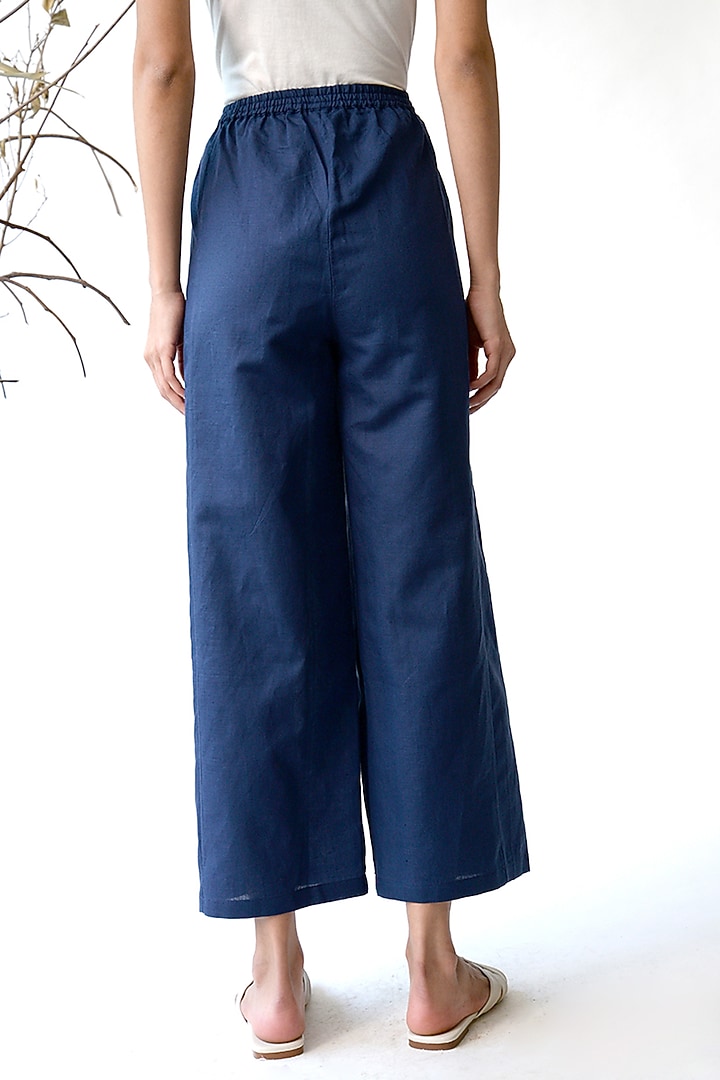 Navy Blue Wide Leg Pants by Umbar by Payal Pratap at Pernia's Pop Up Shop