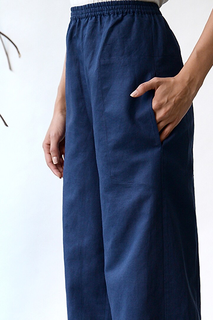 Navy Blue Wide Leg Pants by Umbar by Payal Pratap at Pernia's Pop Up Shop