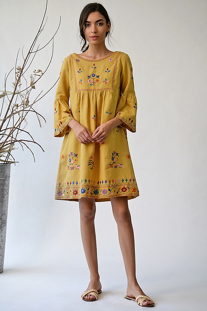 Mustard Embroidered Dress by Umbar by Payal Pratap