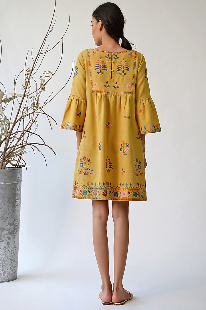 Mustard Embroidered Summer Dress by Umbar by Payal Pratap at Pernia's Pop Up Shop