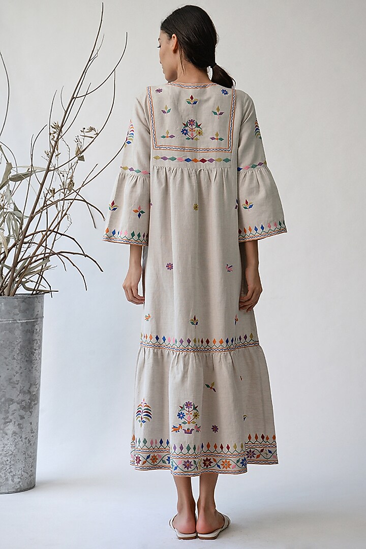 Beige Embroidered Maxi Vacation Dress by Umbar by Payal Pratap at Pernia's Pop Up Shop