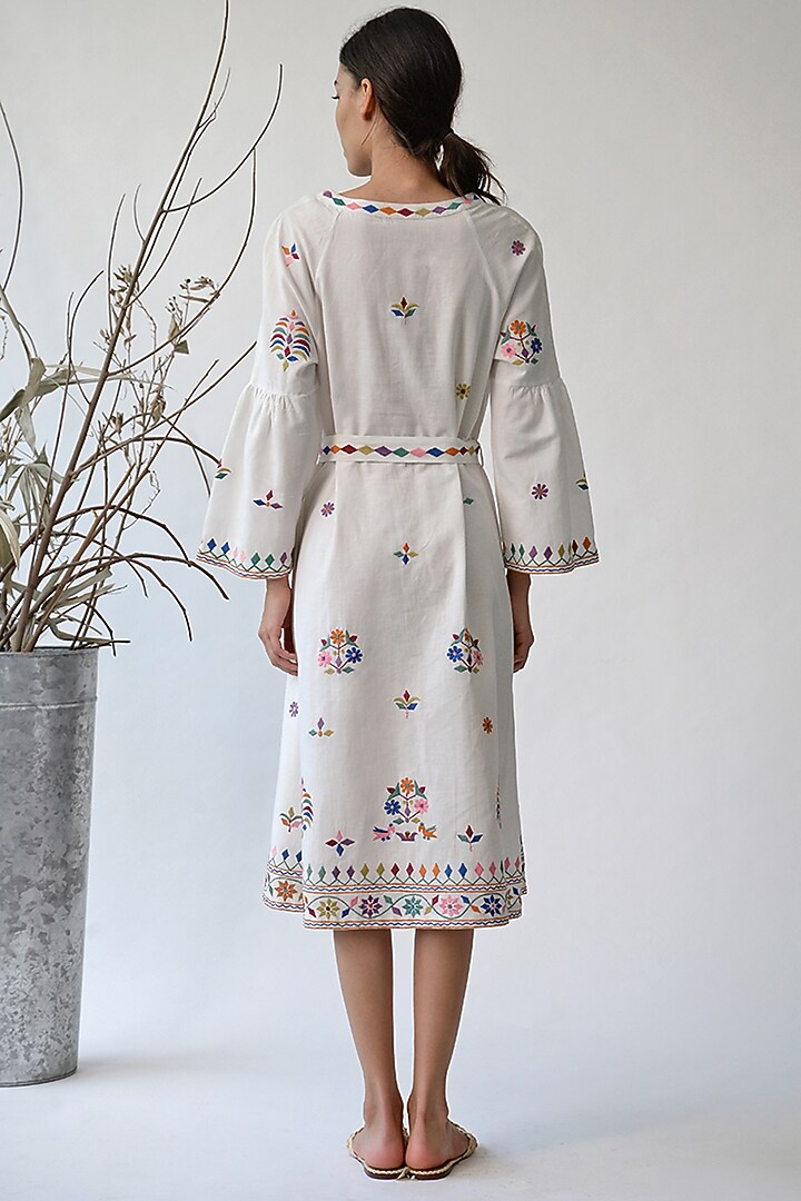 White Embroidered Peplum Vacation Dress by Umbar by Payal Pratap at Pernia's Pop Up Shop