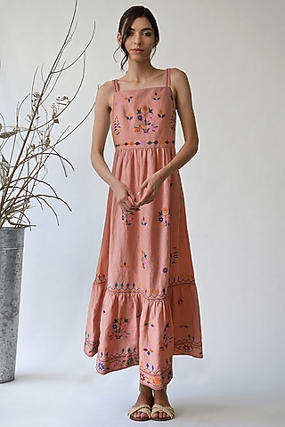 Blush Pink Embroidered Dress by Umbar by Payal Pratap