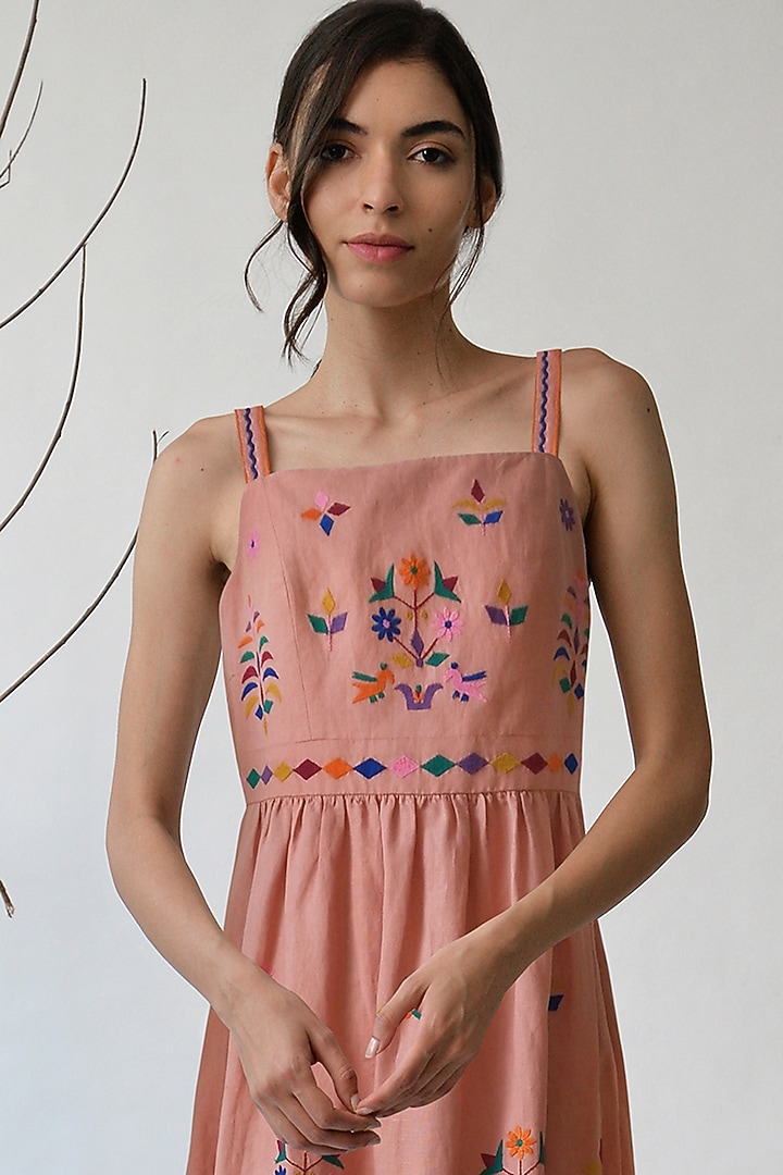 Blush Pink Embroidered Vacation Dress by Umbar by Payal Pratap at Pernia's Pop Up Shop