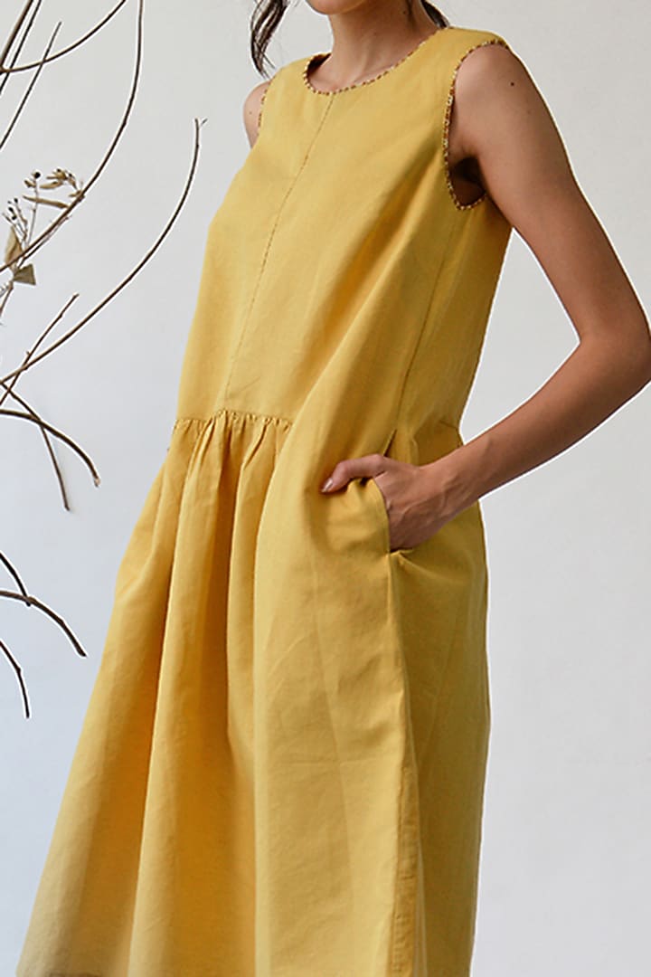 Mustard Cotton Linen Summer Dress by Umbar by Payal Pratap at Pernia's Pop Up Shop