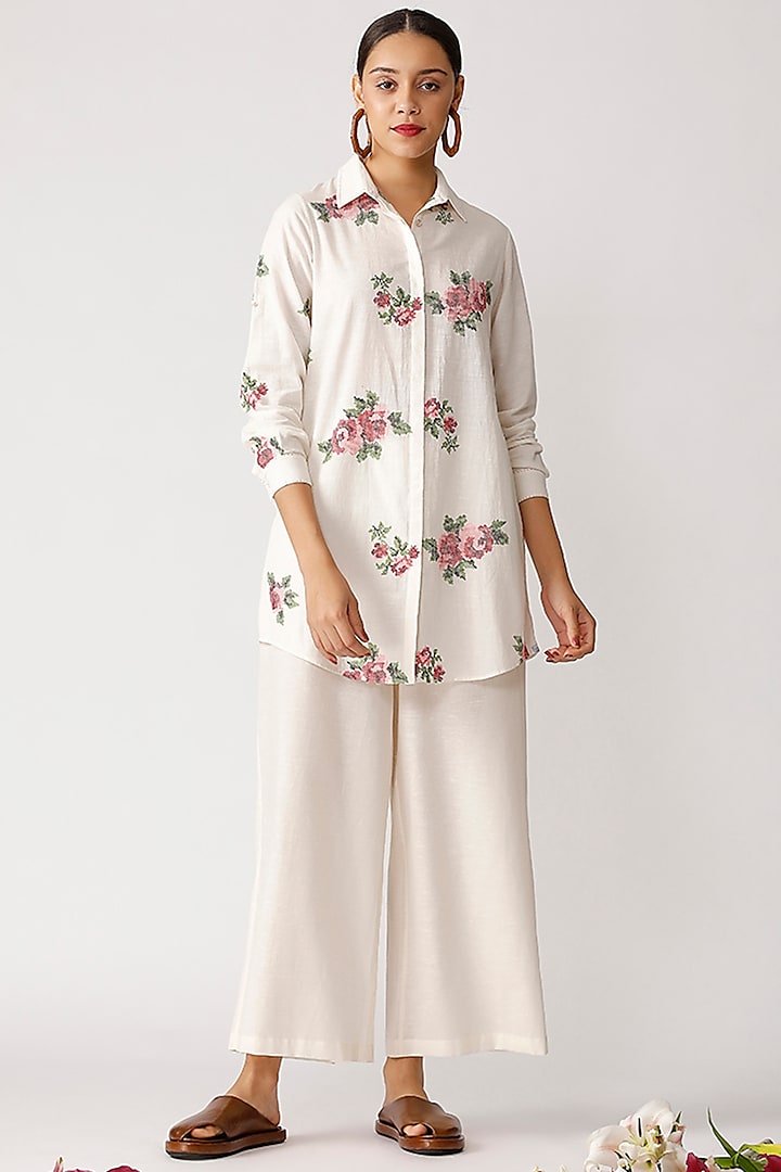White Embroidered Shirt by Umbar by Payal Pratap