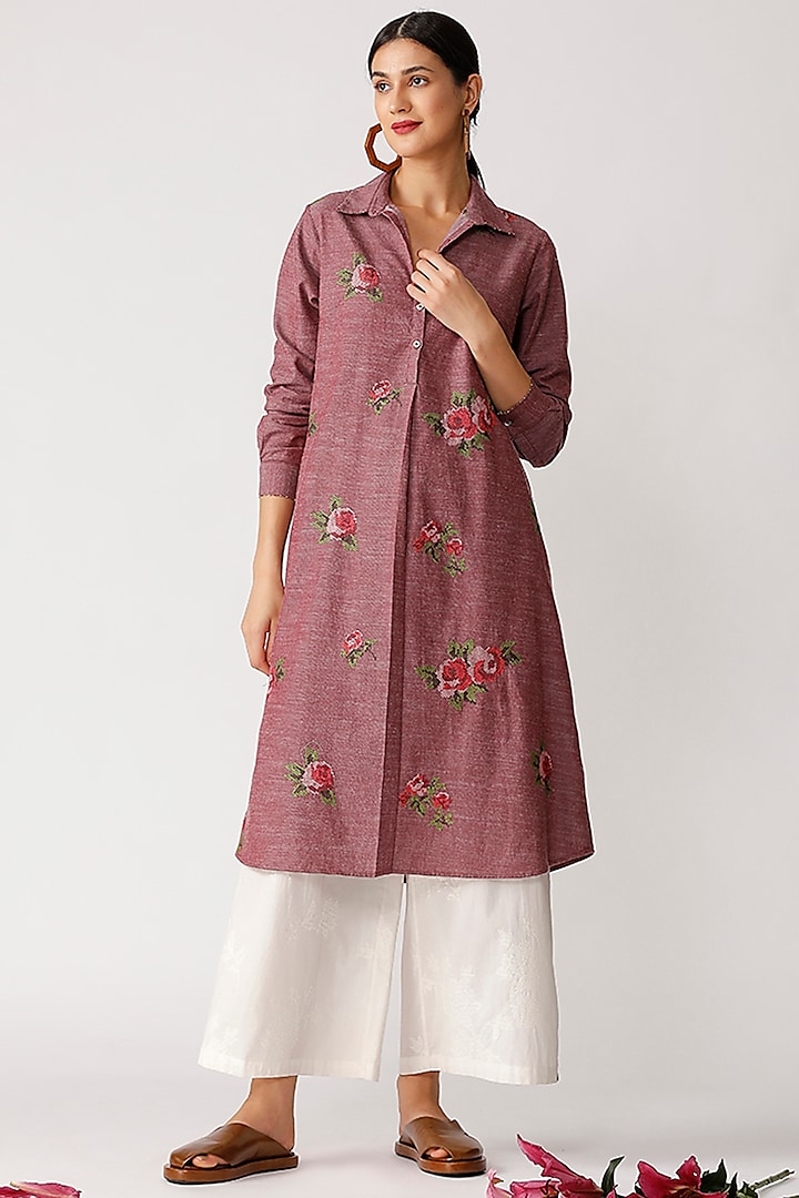 Burgundy Embroidered Tunic by Umbar by Payal Pratap