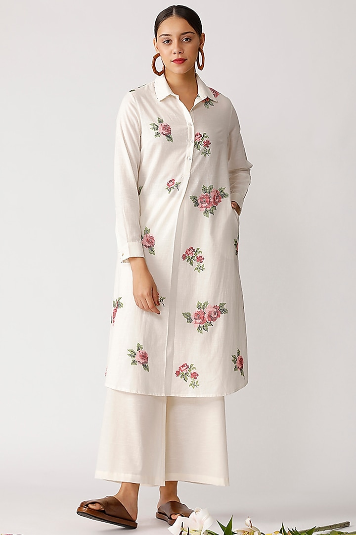 White Rose Embroidered Tunic by Umbar by Payal Pratap