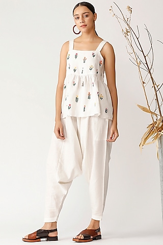 White embroidered cami top with linen