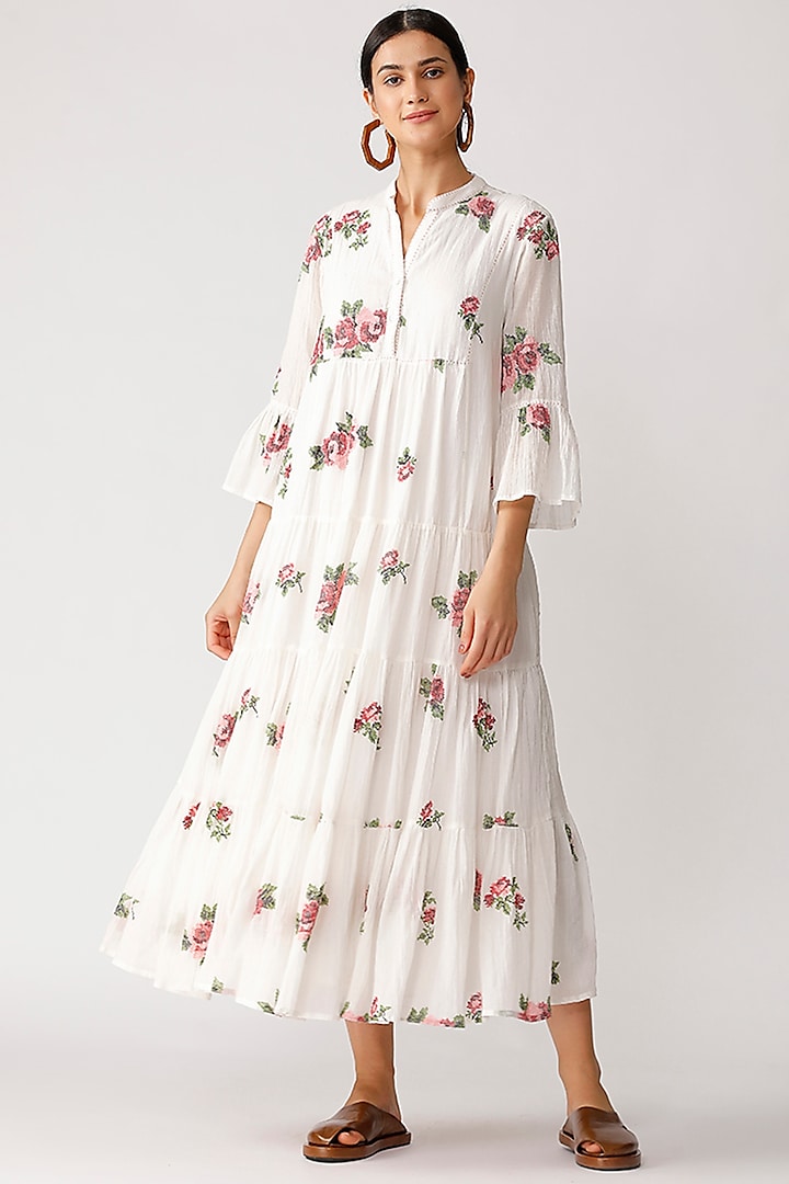 White Embroidered Maxi Dress by Umbar by Payal Pratap