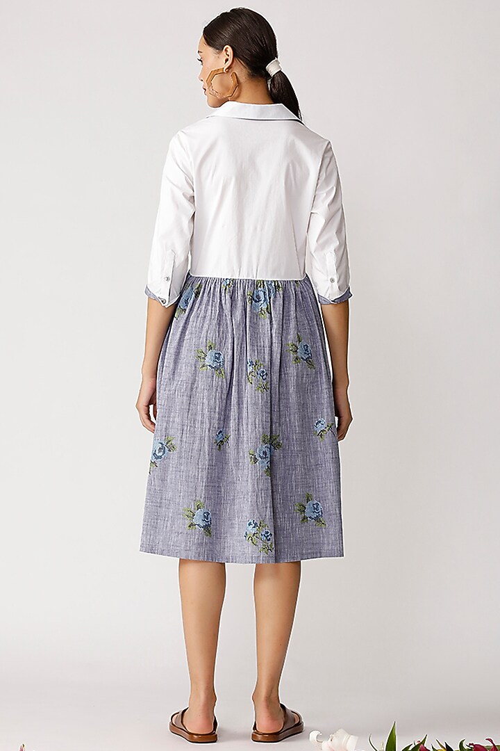 White & Blue Embroidered Summer Dress by Umbar by Payal Pratap at Pernia's Pop Up Shop