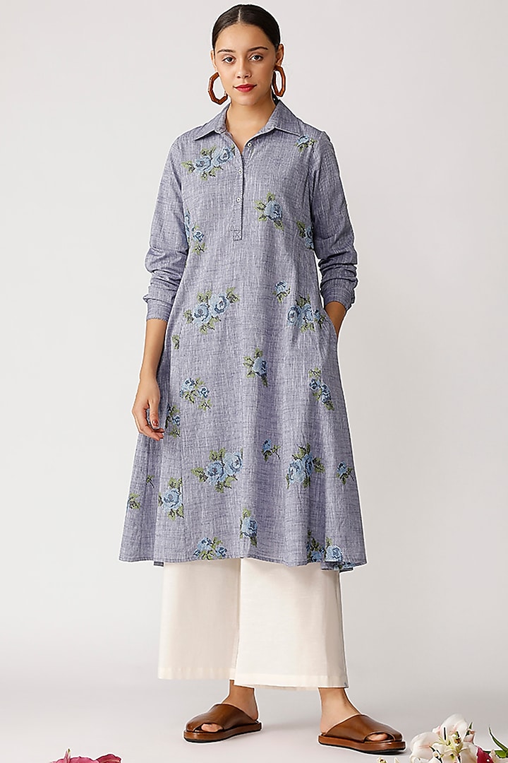 Blue Embroidered Tunic by Umbar by Payal Pratap