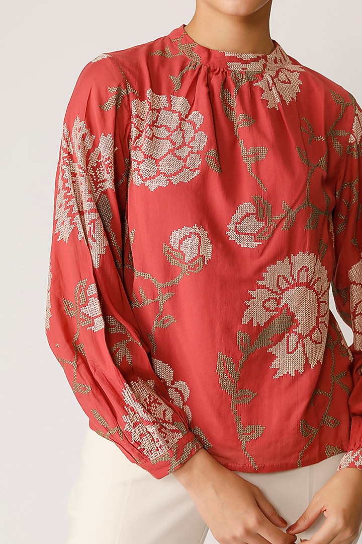 Red Embroidered Top by Payal Pratap at Pernia's Pop Up Shop