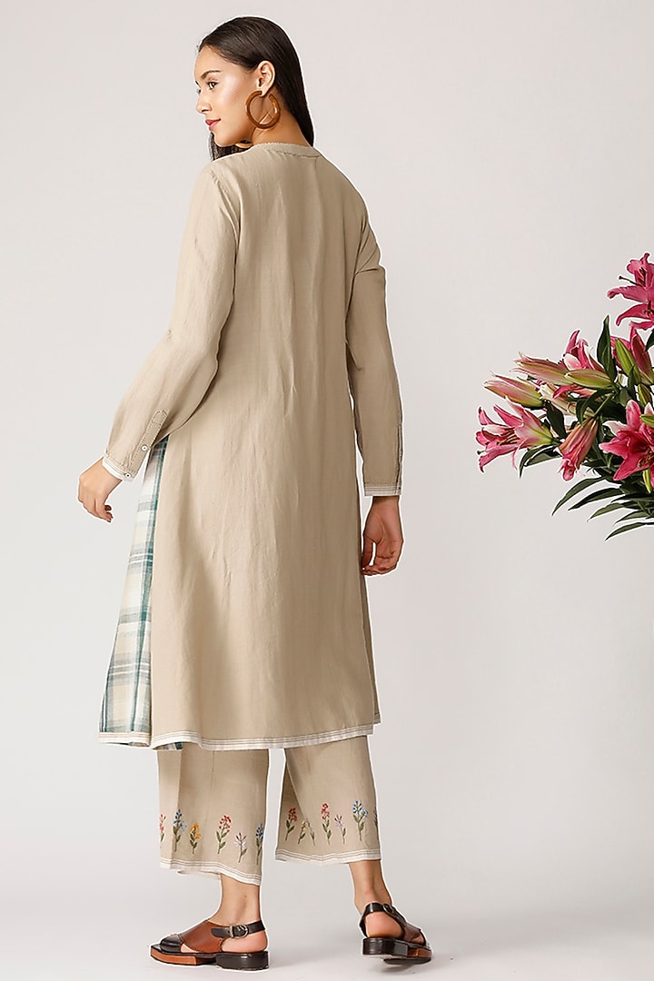 Beige Linen Embroidered Pant by Payal Pratap at Pernia's Pop Up Shop